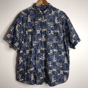 Woolrich Men's 2XL Blue Short Sleeve Button Shirt Fishing Fish Print